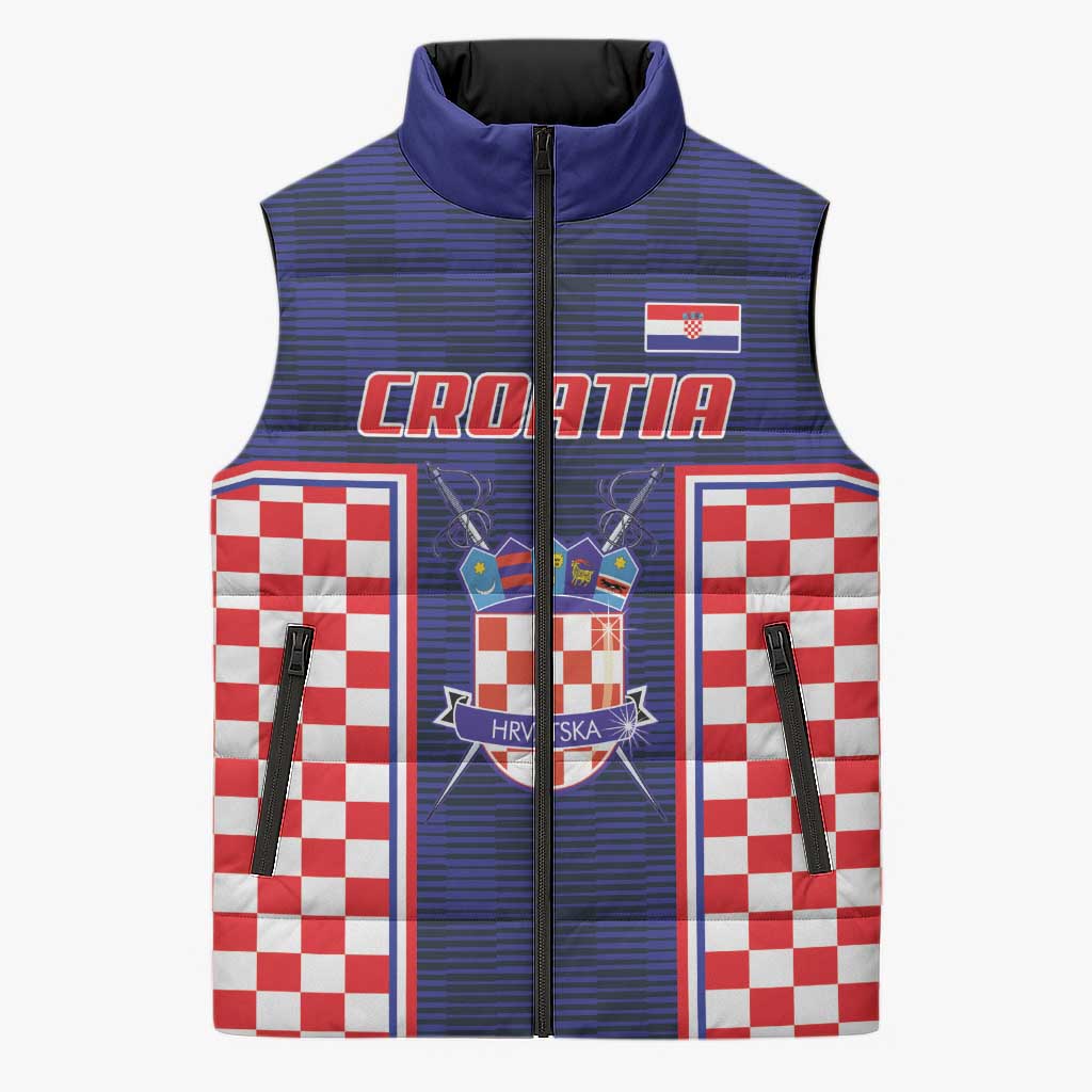 Custom Croatia Football Sleeveless Puffer Jacket Hrvatska Chessboard Heritage - Wonder Print Shop
