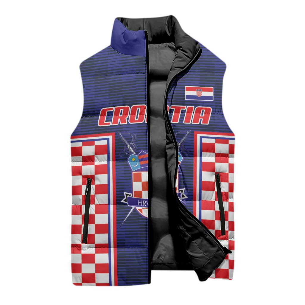 Custom Croatia Football Sleeveless Puffer Jacket Hrvatska Chessboard Heritage - Wonder Print Shop