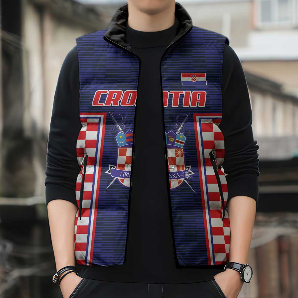 Custom Croatia Football Sleeveless Puffer Jacket Hrvatska Chessboard Heritage - Wonder Print Shop