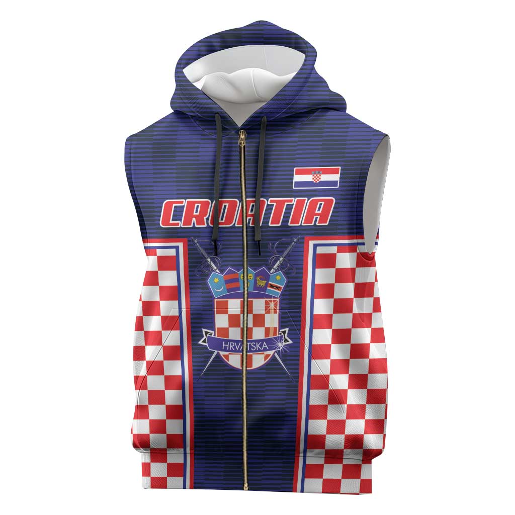 Custom Croatia Football Sleeveless Zip Hoodie Hrvatska Chessboard Heritage - Wonder Print Shop