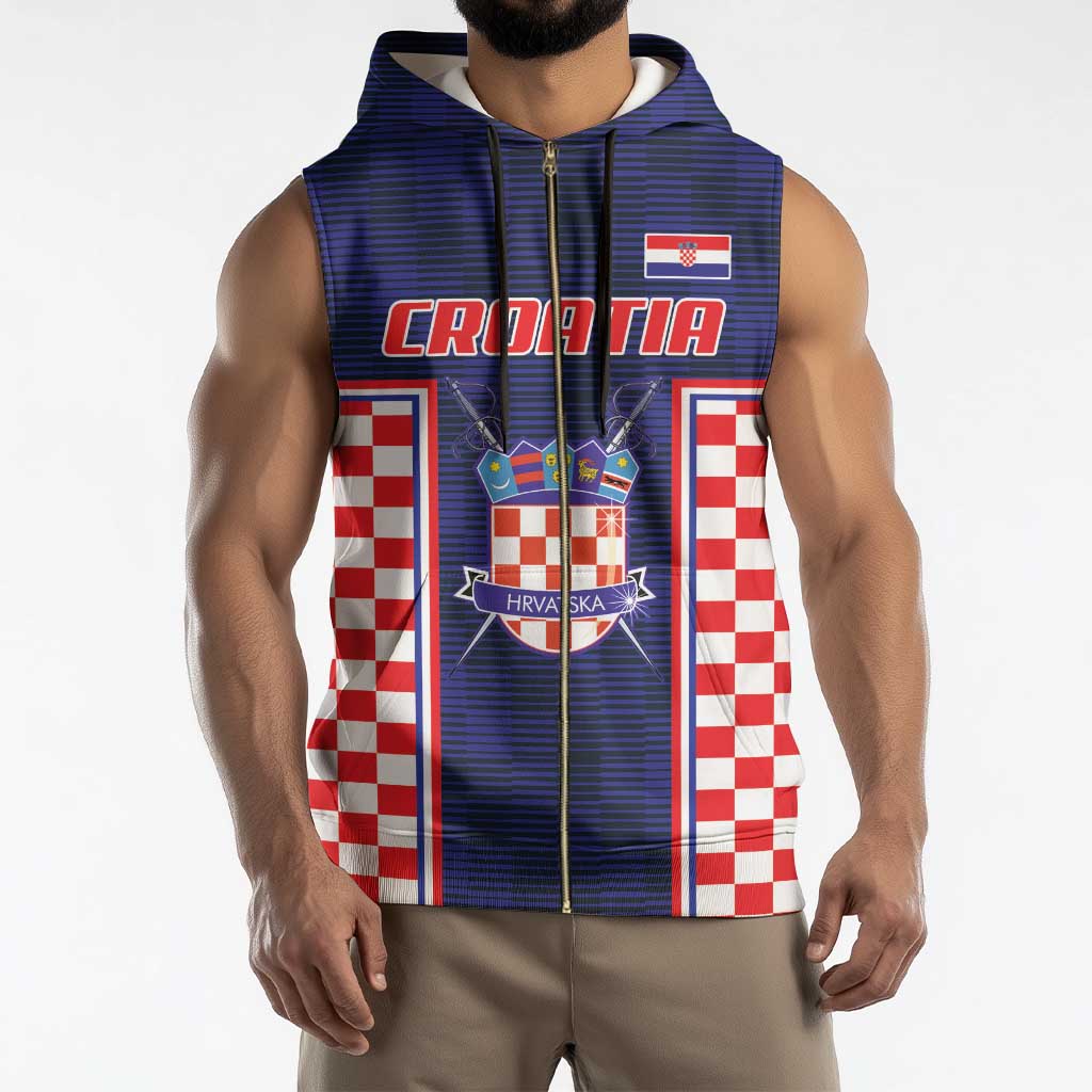 Custom Croatia Football Sleeveless Zip Hoodie Hrvatska Chessboard Heritage - Wonder Print Shop