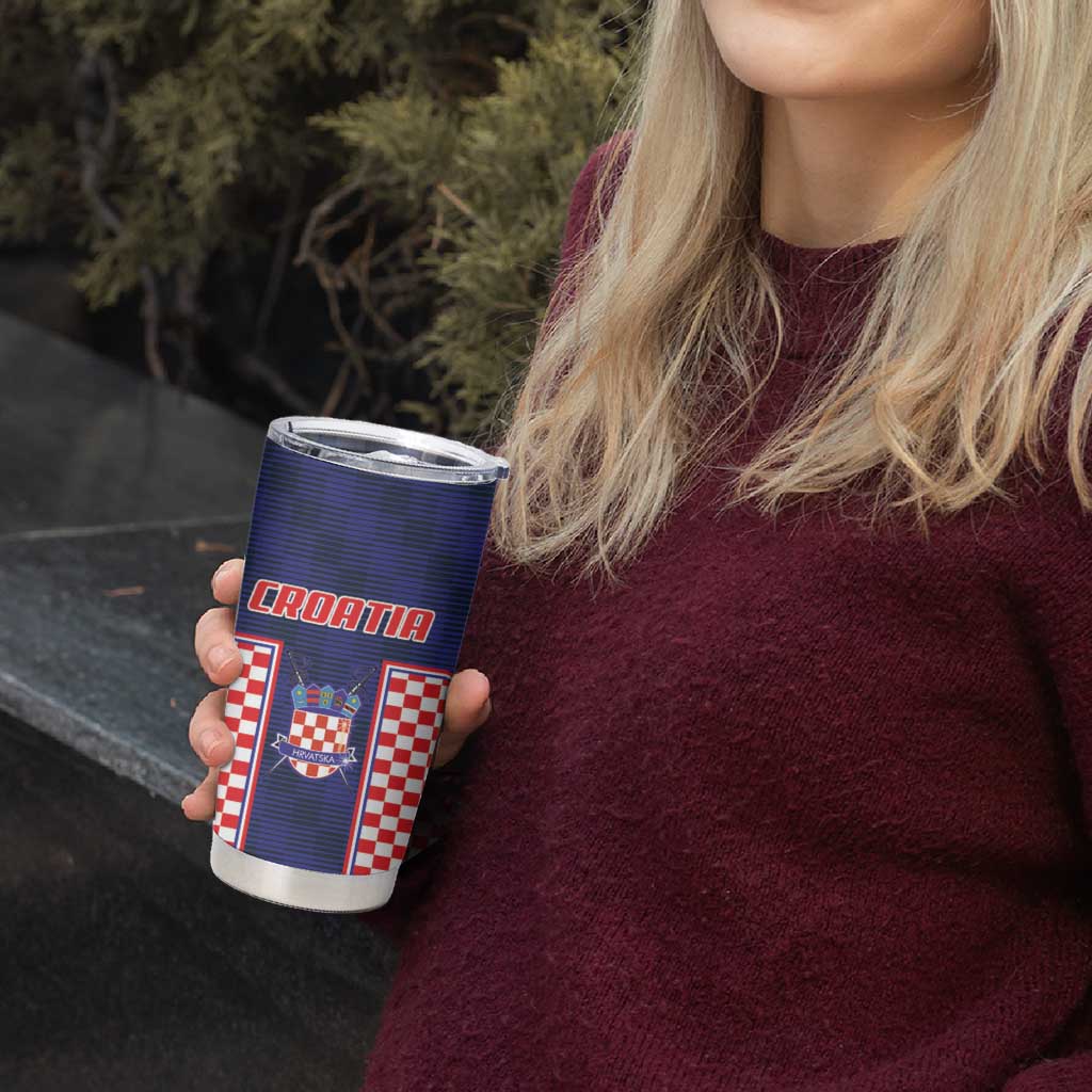 Custom Croatia Football Tumbler Cup Hrvatska Chessboard Heritage - Wonder Print Shop