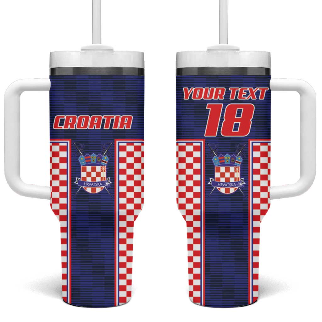 Custom Croatia Football Tumbler With Handle Hrvatska Chessboard Heritage - Wonder Print Shop