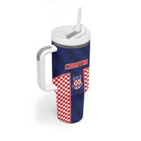 Custom Croatia Football Tumbler With Handle Hrvatska Chessboard Heritage - Wonder Print Shop