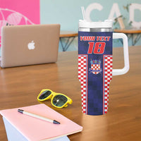Custom Croatia Football Tumbler With Handle Hrvatska Chessboard Heritage - Wonder Print Shop