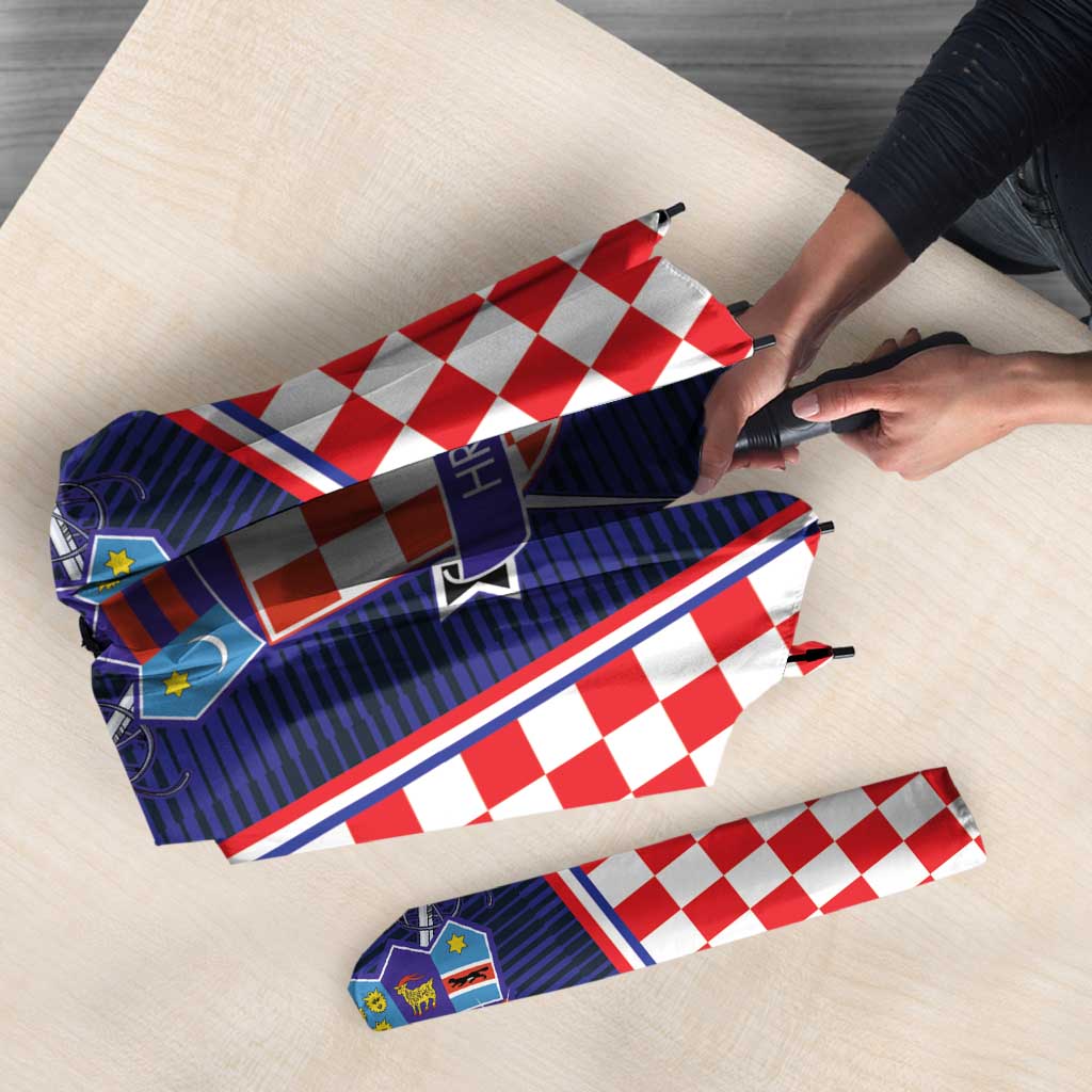 Custom Croatia Football Umbrella Hrvatska Chessboard Heritage - Wonder Print Shop