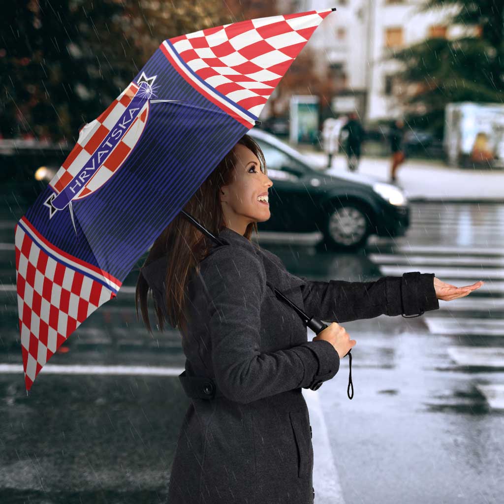 Custom Croatia Football Umbrella Hrvatska Chessboard Heritage - Wonder Print Shop