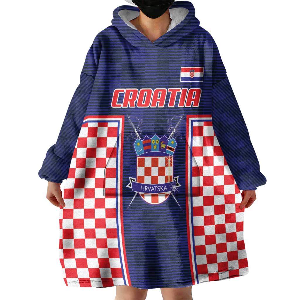 Custom Croatia Football Wearable Blanket Hoodie Hrvatska Chessboard Heritage - Wonder Print Shop