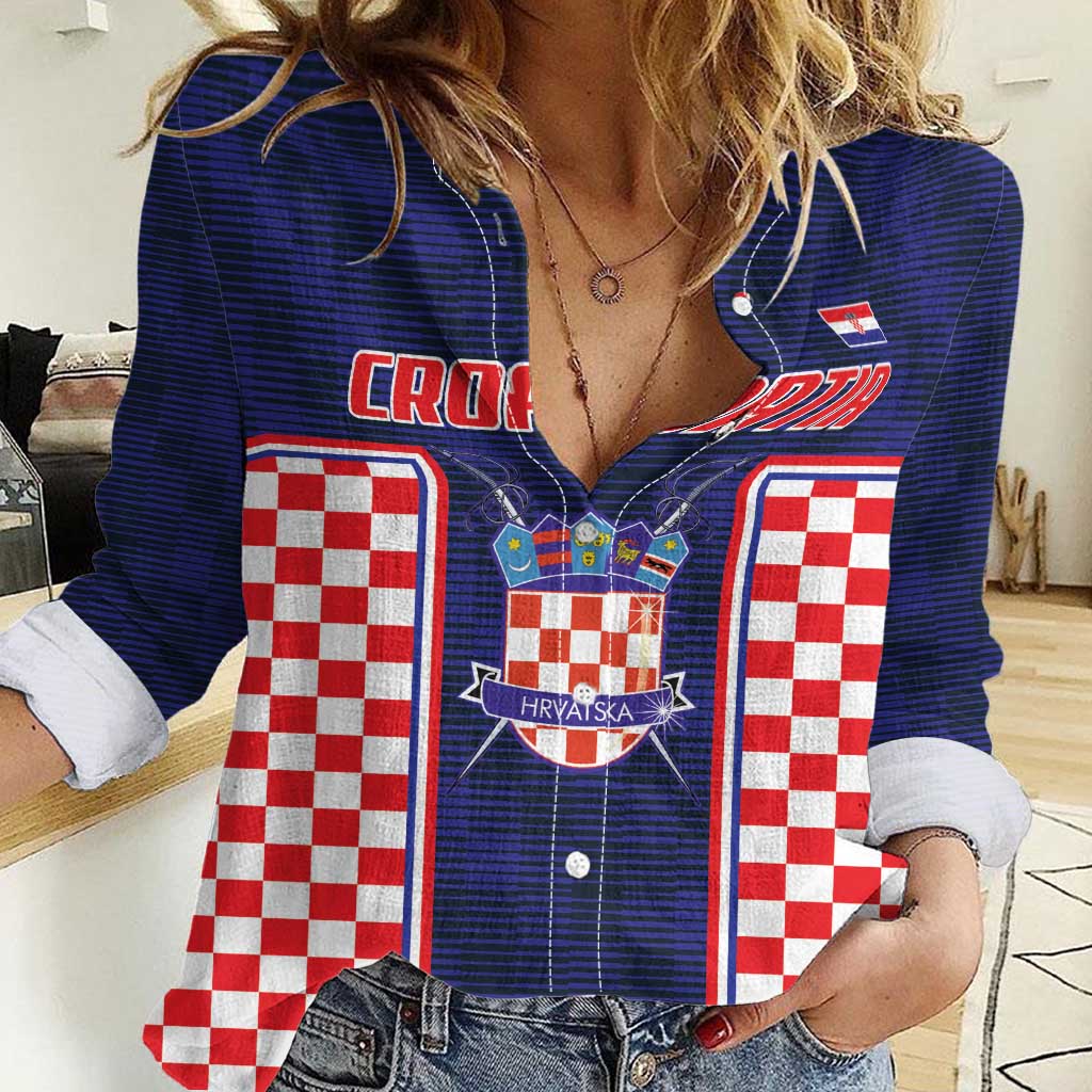 Custom Croatia Football Women Casual Shirt Hrvatska Chessboard Heritage - Wonder Print Shop