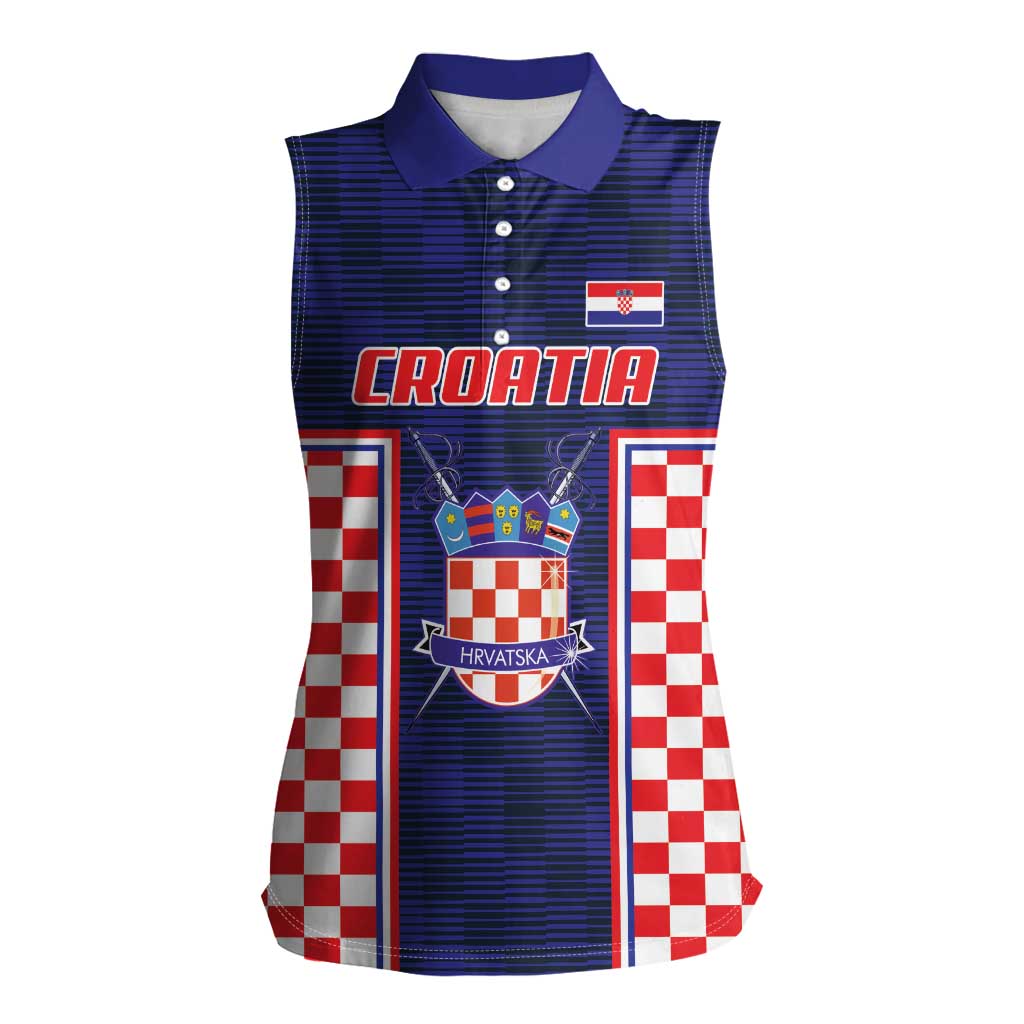 Custom Croatia Football Women Sleeveless Polo Shirt Hrvatska Chessboard Heritage - Wonder Print Shop