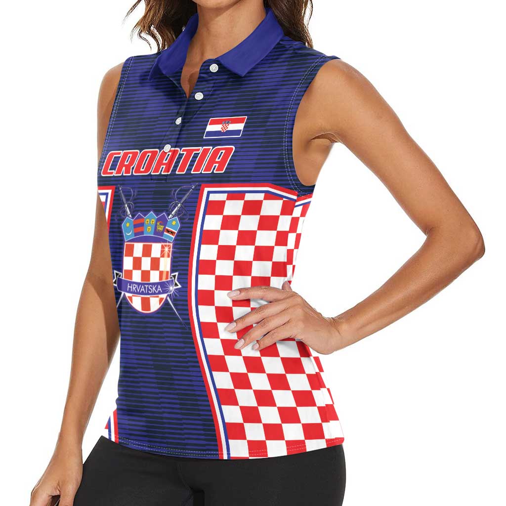 Custom Croatia Football Women Sleeveless Polo Shirt Hrvatska Chessboard Heritage - Wonder Print Shop
