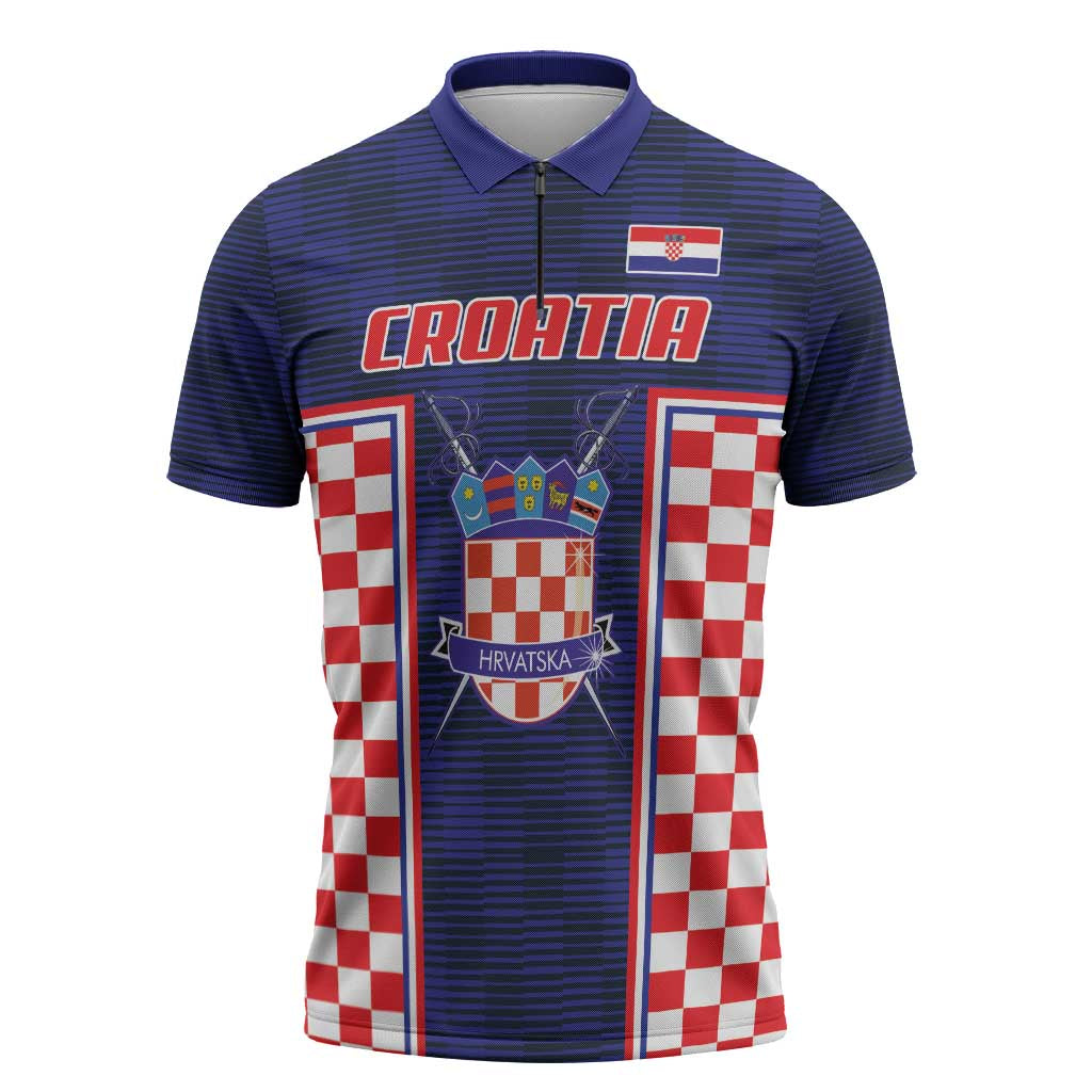Custom Croatia Football Zipper Polo Shirt Hrvatska Chessboard Heritage - Wonder Print Shop