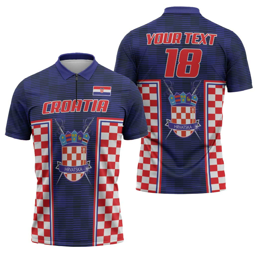 Custom Croatia Football Zipper Polo Shirt Hrvatska Chessboard Heritage - Wonder Print Shop