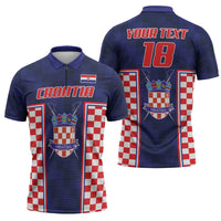 Custom Croatia Football Zipper Polo Shirt Hrvatska Chessboard Heritage - Wonder Print Shop