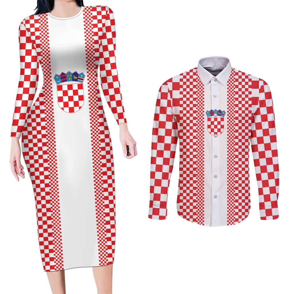 Custom Croatia Football Couples Matching Long Sleeve Bodycon Dress and Long Sleeve Button Shirt Vatreni Hrvatska Sporty Style - Wonder Print Shop