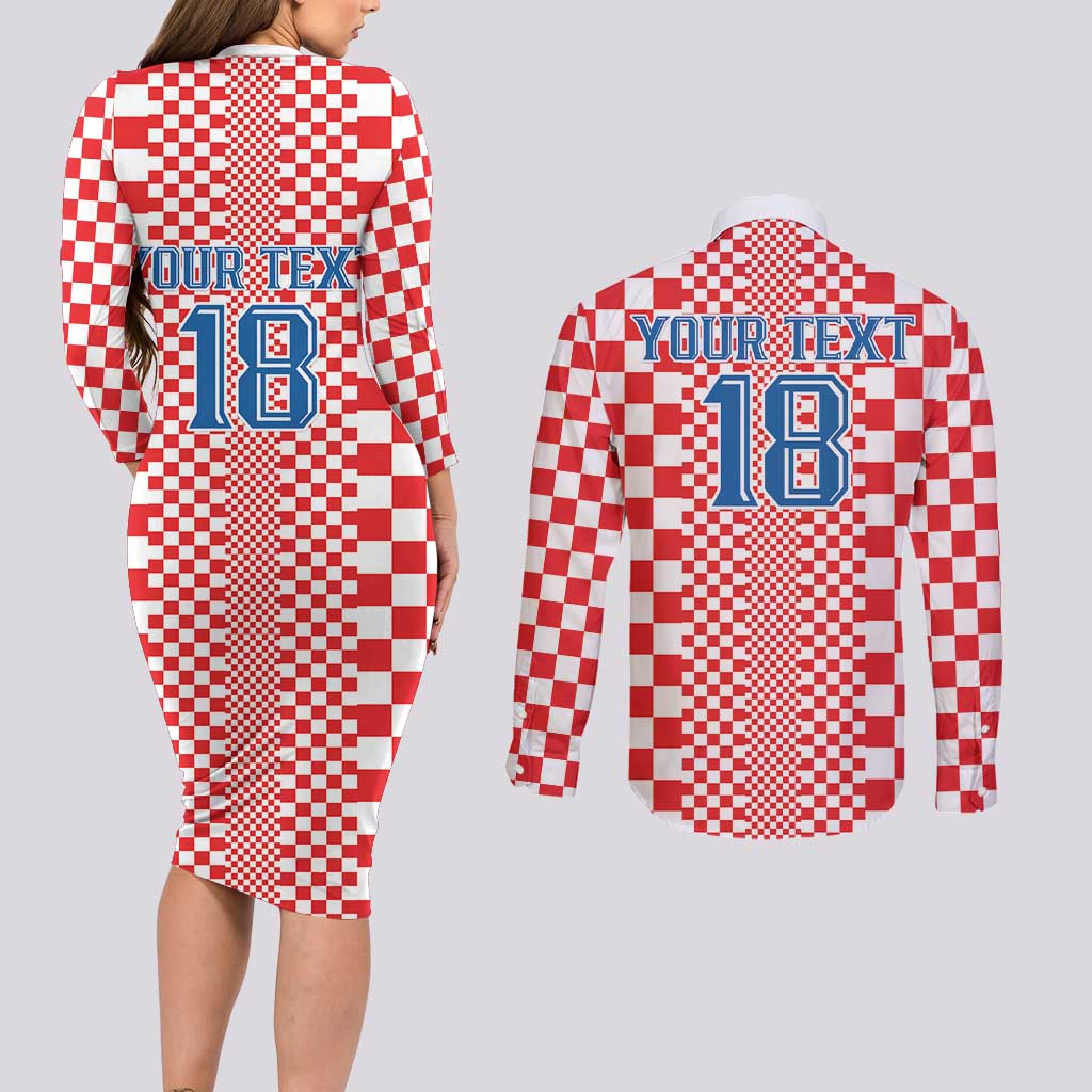 Custom Croatia Football Couples Matching Long Sleeve Bodycon Dress and Long Sleeve Button Shirt Vatreni Hrvatska Sporty Style - Wonder Print Shop