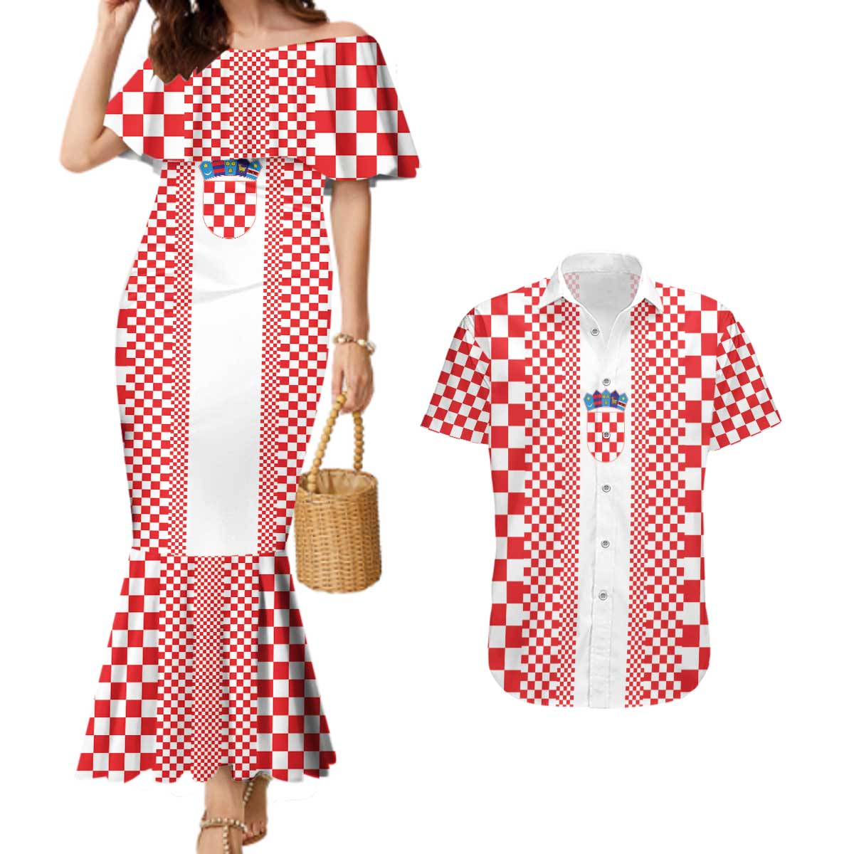 Custom Croatia Football Couples Matching Mermaid Dress and Hawaiian Shirt Vatreni Hrvatska Sporty Style - Wonder Print Shop