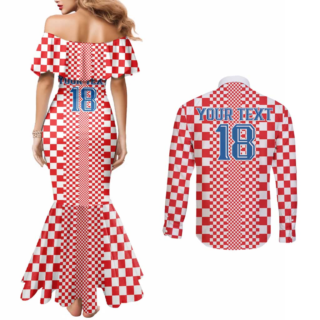 Custom Croatia Football Couples Matching Mermaid Dress and Long Sleeve Button Shirt Vatreni Hrvatska Sporty Style - Wonder Print Shop
