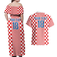 Custom Croatia Football Couples Matching Off Shoulder Maxi Dress and Hawaiian Shirt Vatreni Hrvatska Sporty Style - Wonder Print Shop