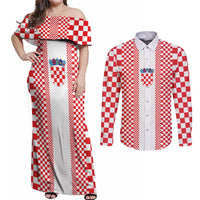 Custom Croatia Football Couples Matching Off Shoulder Maxi Dress and Long Sleeve Button Shirt Vatreni Hrvatska Sporty Style - Wonder Print Shop