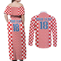 Custom Croatia Football Couples Matching Off Shoulder Maxi Dress and Long Sleeve Button Shirt Vatreni Hrvatska Sporty Style - Wonder Print Shop