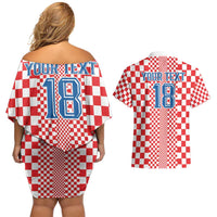 Custom Croatia Football Couples Matching Off Shoulder Short Dress and Hawaiian Shirt Vatreni Hrvatska Sporty Style - Wonder Print Shop