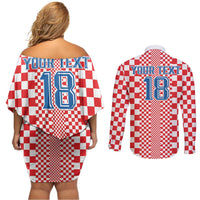 Custom Croatia Football Couples Matching Off Shoulder Short Dress and Long Sleeve Button Shirt Vatreni Hrvatska Sporty Style - Wonder Print Shop