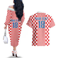 Custom Croatia Football Couples Matching Off The Shoulder Long Sleeve Dress and Hawaiian Shirt Vatreni Hrvatska Sporty Style - Wonder Print Shop