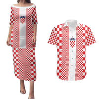 Custom Croatia Football Couples Matching Puletasi and Hawaiian Shirt Vatreni Hrvatska Sporty Style - Wonder Print Shop