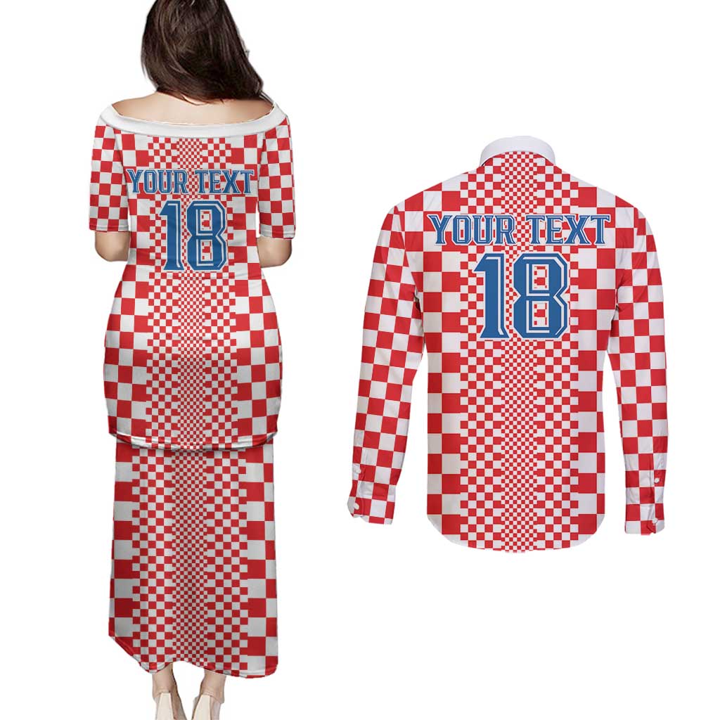 Custom Croatia Football Couples Matching Puletasi and Long Sleeve Button Shirt Vatreni Hrvatska Sporty Style - Wonder Print Shop