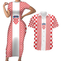 Custom Croatia Football Couples Matching Short Sleeve Bodycon Dress and Hawaiian Shirt Vatreni Hrvatska Sporty Style - Wonder Print Shop