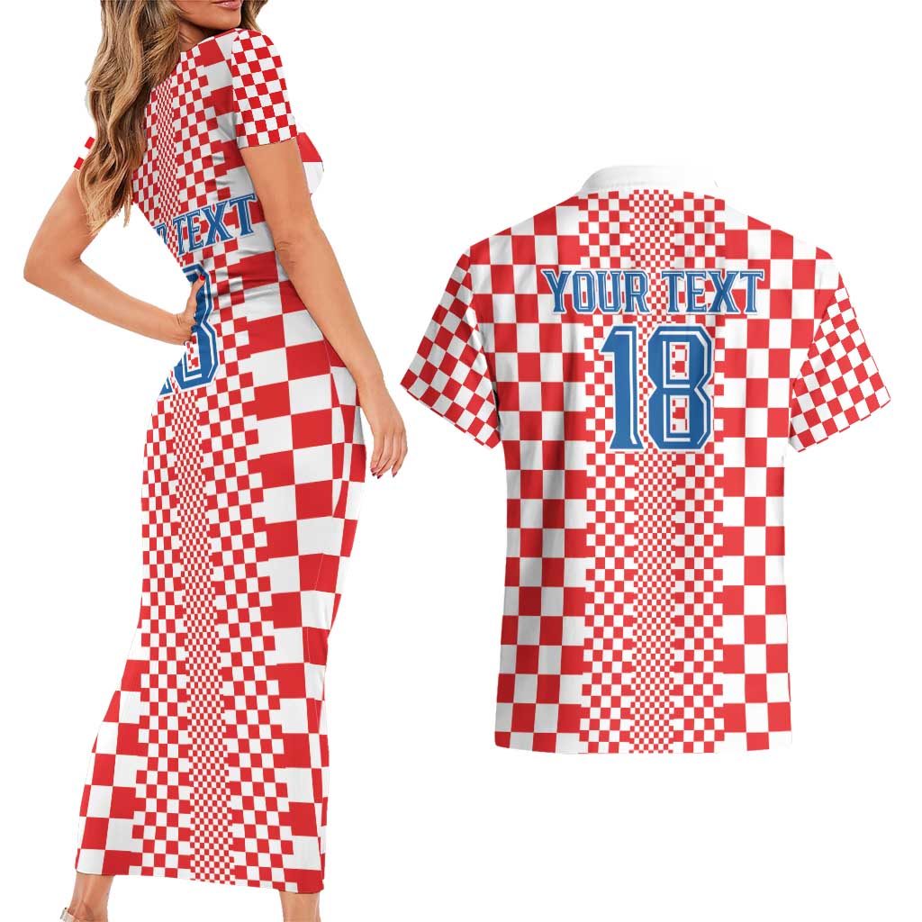 Custom Croatia Football Couples Matching Short Sleeve Bodycon Dress and Hawaiian Shirt Vatreni Hrvatska Sporty Style - Wonder Print Shop