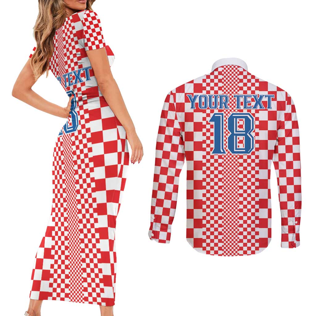 Custom Croatia Football Couples Matching Short Sleeve Bodycon Dress and Long Sleeve Button Shirt Vatreni Hrvatska Sporty Style - Wonder Print Shop