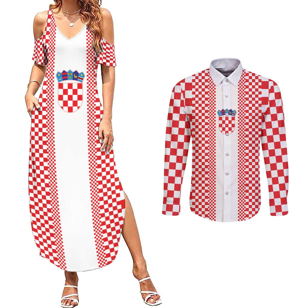 Custom Croatia Football Couples Matching Summer Maxi Dress and Long Sleeve Button Shirt Vatreni Hrvatska Sporty Style - Wonder Print Shop
