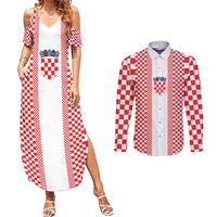 Custom Croatia Football Couples Matching Summer Maxi Dress and Long Sleeve Button Shirt Vatreni Hrvatska Sporty Style - Wonder Print Shop