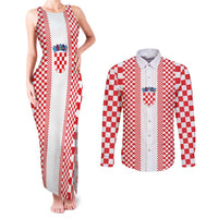 Custom Croatia Football Couples Matching Tank Maxi Dress and Long Sleeve Button Shirt Vatreni Hrvatska Sporty Style - Wonder Print Shop