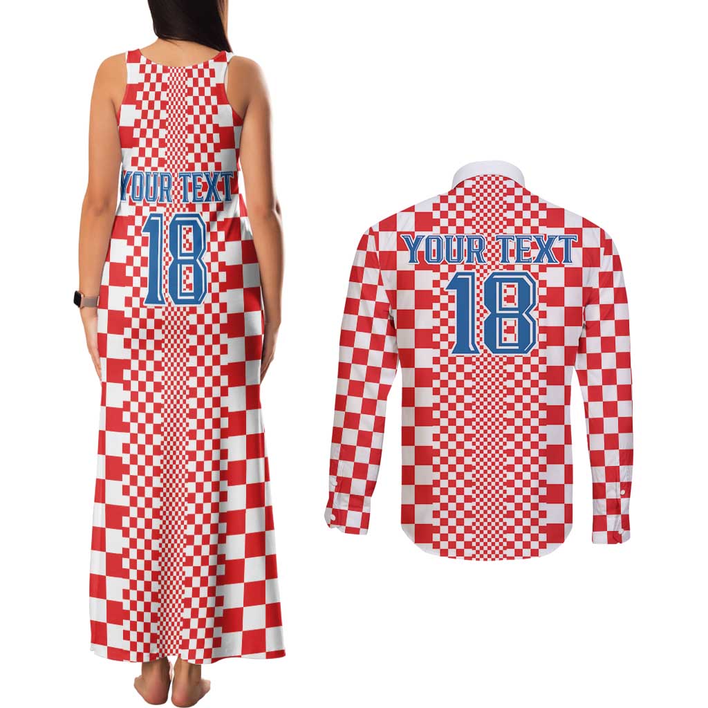 Custom Croatia Football Couples Matching Tank Maxi Dress and Long Sleeve Button Shirt Vatreni Hrvatska Sporty Style - Wonder Print Shop