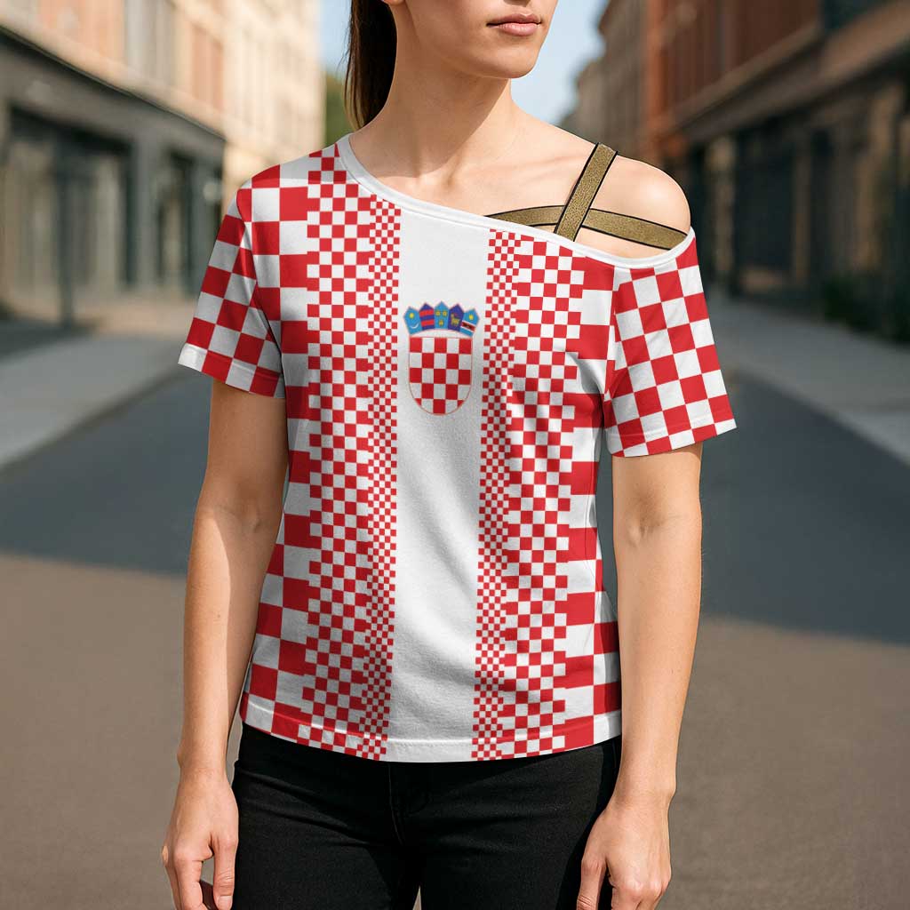 Custom Croatia Football Cross Shoulder Shirt Vatreni Hrvatska Sporty Style - Wonder Print Shop