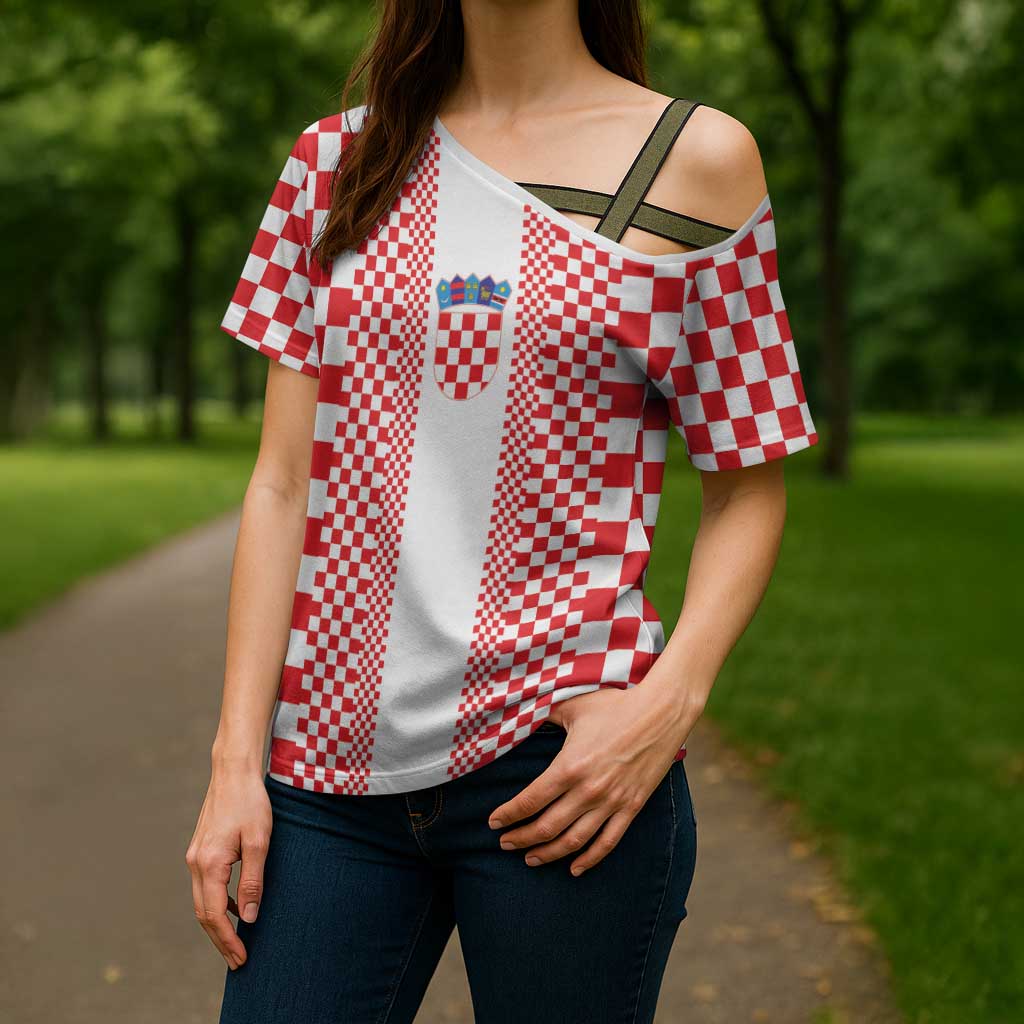 Custom Croatia Football Cross Shoulder Shirt Vatreni Hrvatska Sporty Style - Wonder Print Shop