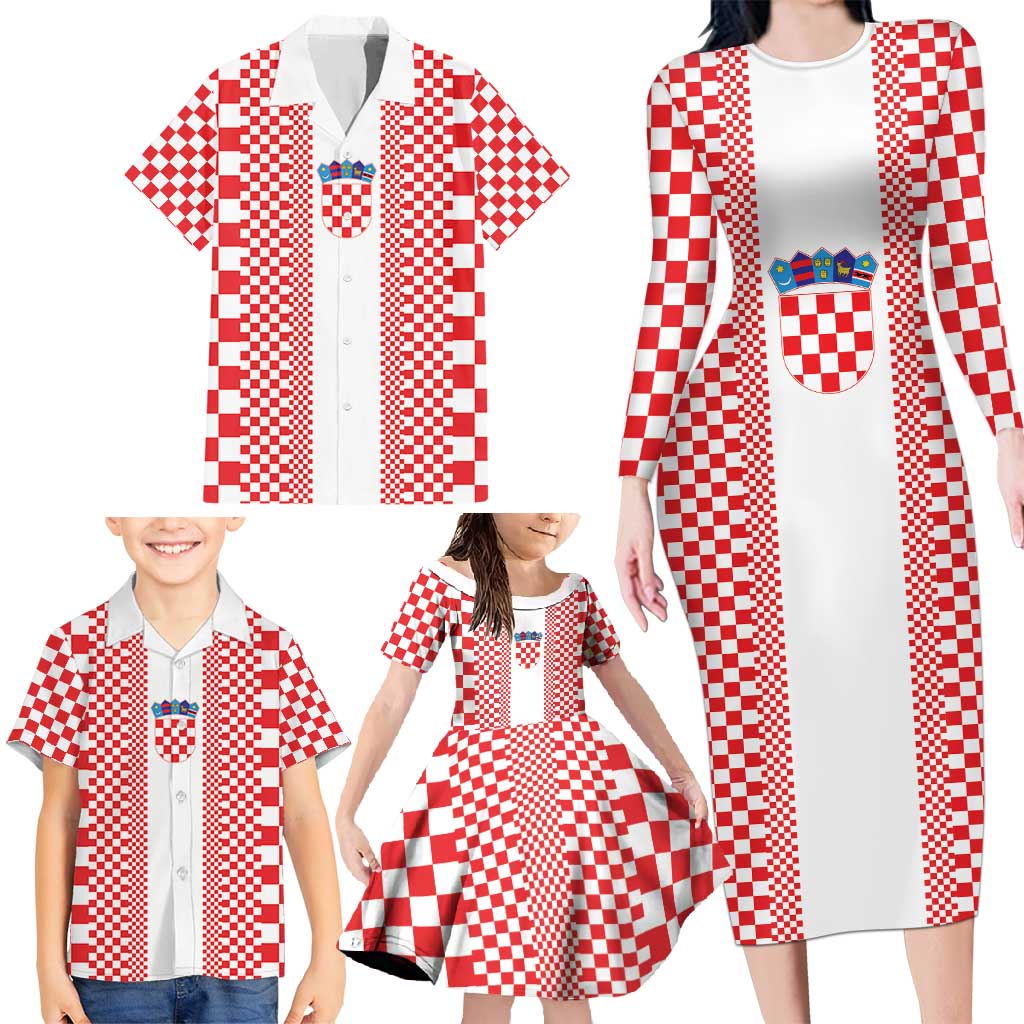 Custom Croatia Football Family Matching Long Sleeve Bodycon Dress and Hawaiian Shirt Vatreni Hrvatska Sporty Style - Wonder Print Shop
