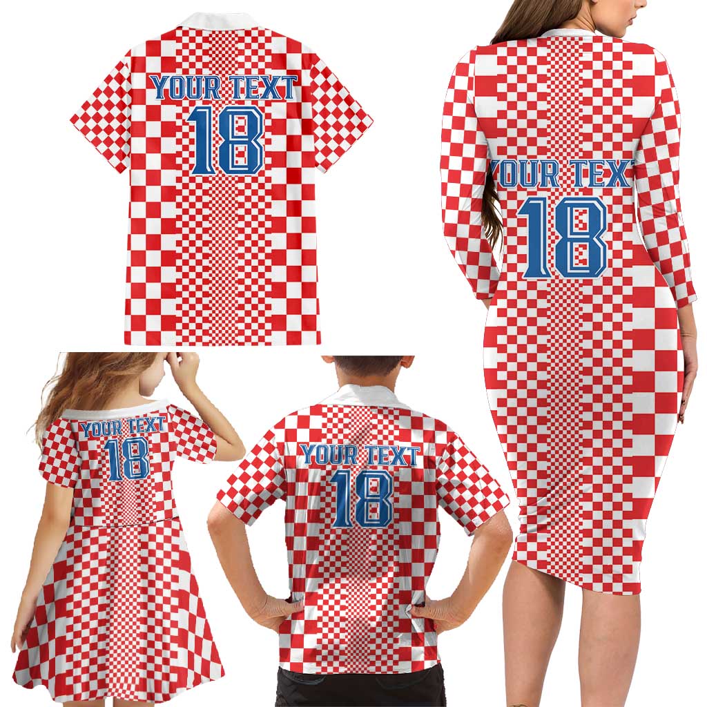 Custom Croatia Football Family Matching Long Sleeve Bodycon Dress and Hawaiian Shirt Vatreni Hrvatska Sporty Style - Wonder Print Shop