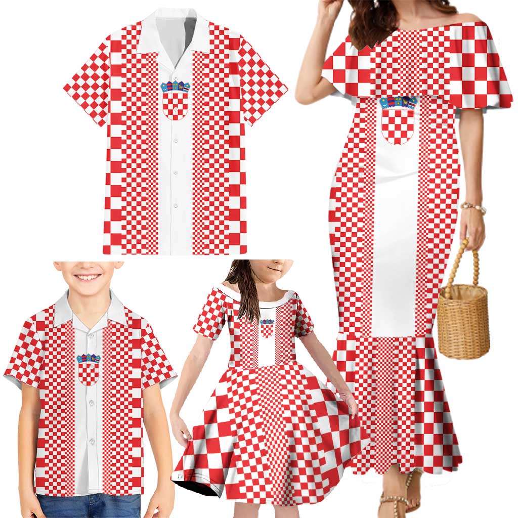 Custom Croatia Football Family Matching Mermaid Dress and Hawaiian Shirt Vatreni Hrvatska Sporty Style - Wonder Print Shop