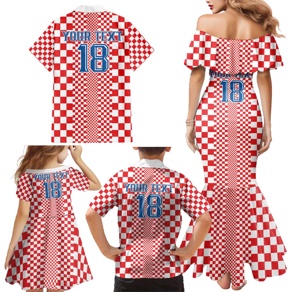 Custom Croatia Football Family Matching Mermaid Dress and Hawaiian Shirt Vatreni Hrvatska Sporty Style - Wonder Print Shop