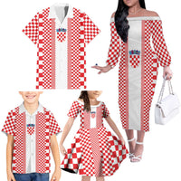 Custom Croatia Football Family Matching Off The Shoulder Long Sleeve Dress and Hawaiian Shirt Vatreni Hrvatska Sporty Style - Wonder Print Shop