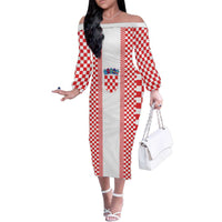 Custom Croatia Football Family Matching Off The Shoulder Long Sleeve Dress and Hawaiian Shirt Vatreni Hrvatska Sporty Style - Wonder Print Shop