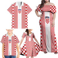 Custom Croatia Football Family Matching Off Shoulder Maxi Dress and Hawaiian Shirt Vatreni Hrvatska Sporty Style - Wonder Print Shop