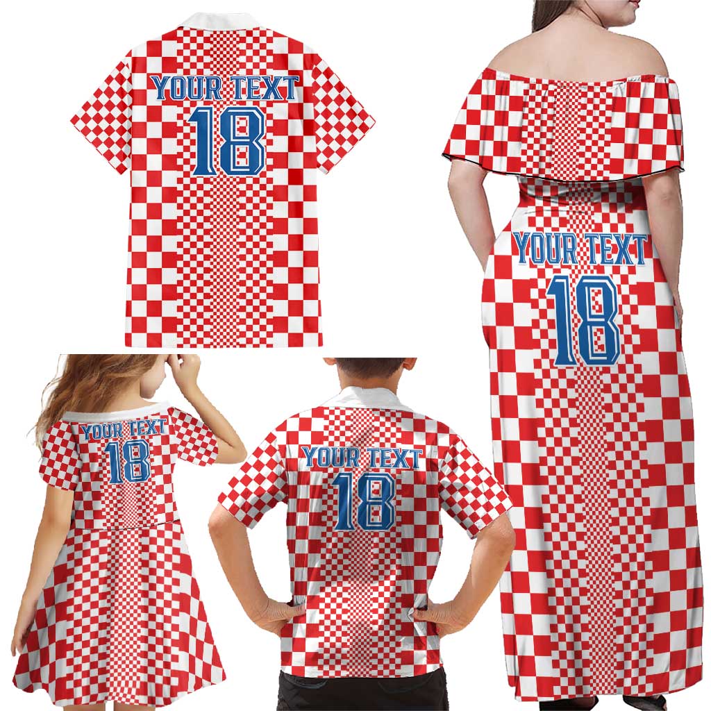 Custom Croatia Football Family Matching Off Shoulder Maxi Dress and Hawaiian Shirt Vatreni Hrvatska Sporty Style - Wonder Print Shop