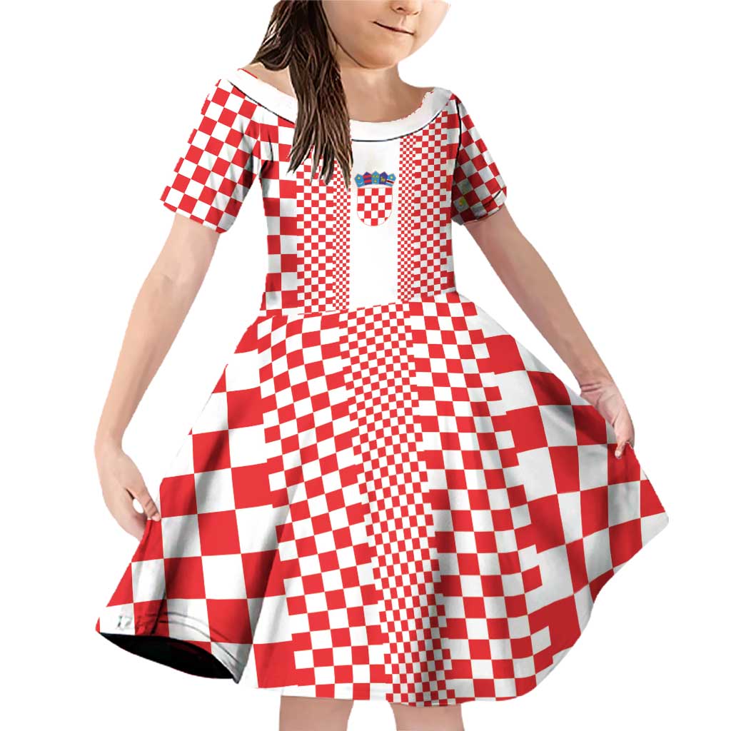 Custom Croatia Football Family Matching Off Shoulder Short Dress and Hawaiian Shirt Vatreni Hrvatska Sporty Style - Wonder Print Shop