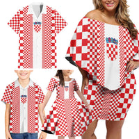 Custom Croatia Football Family Matching Off Shoulder Short Dress and Hawaiian Shirt Vatreni Hrvatska Sporty Style - Wonder Print Shop