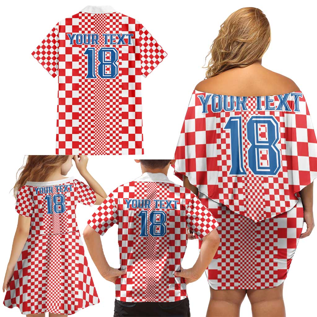 Custom Croatia Football Family Matching Off Shoulder Short Dress and Hawaiian Shirt Vatreni Hrvatska Sporty Style - Wonder Print Shop